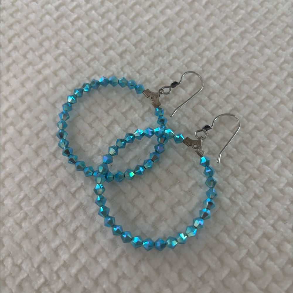 Blue Beaded Hoop Earrings